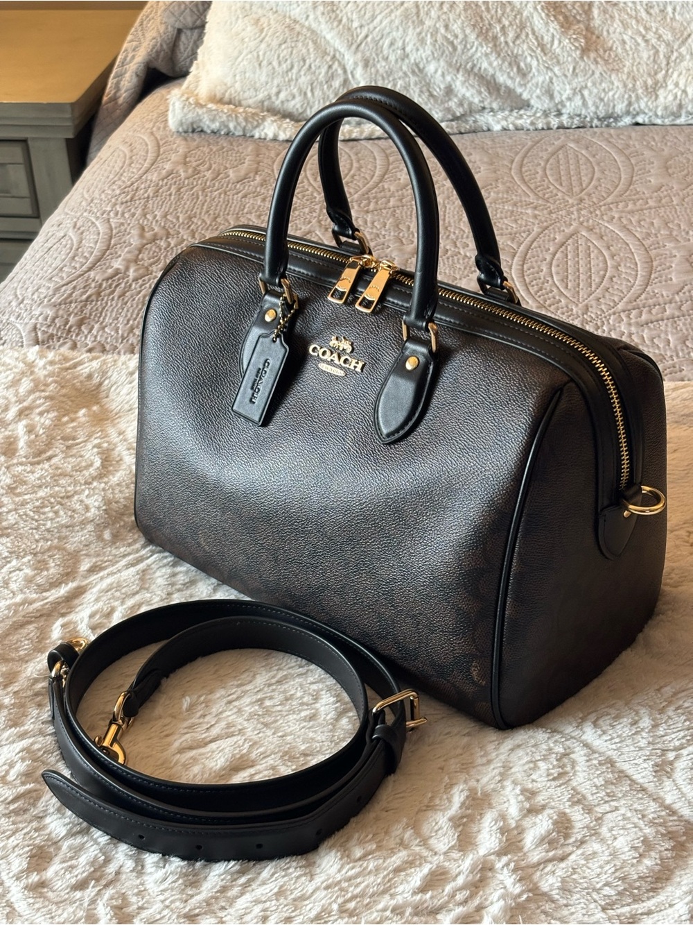 Coach Large Rowan in Walnut/Black/Gold